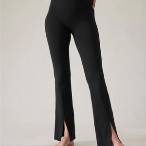 Athleta pull on black split hem boot cut pants cropped